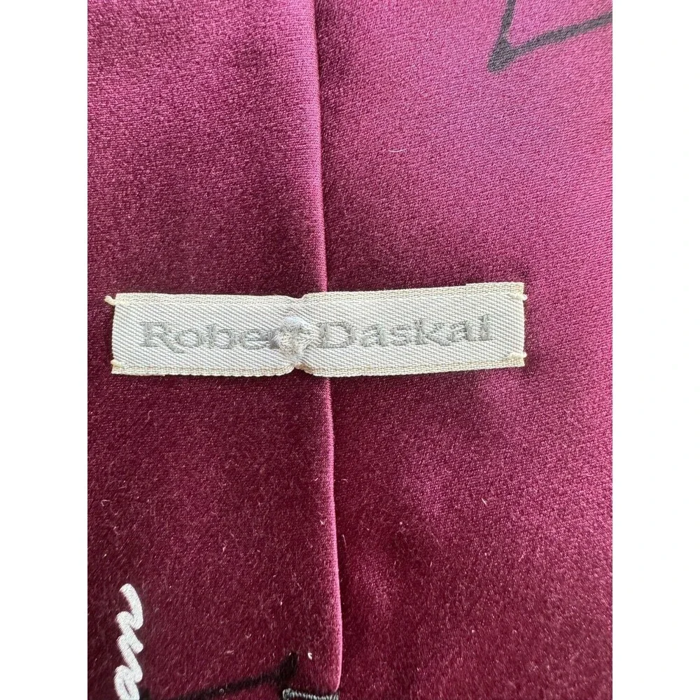 Robert Daskal Wayne Furman Hand Painted Silk Tie Burgundy Floral Wearable Art